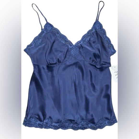 Alison Taylor Tops - Vintage 90s Alison Taylor 100% silk Navy with Lace and bead Trim Camisole size M